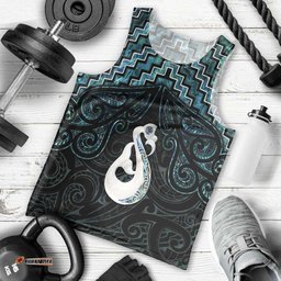 New Zealand Maori Men Tank Top Poutama Manaia Turquoise Paua Shell LT05