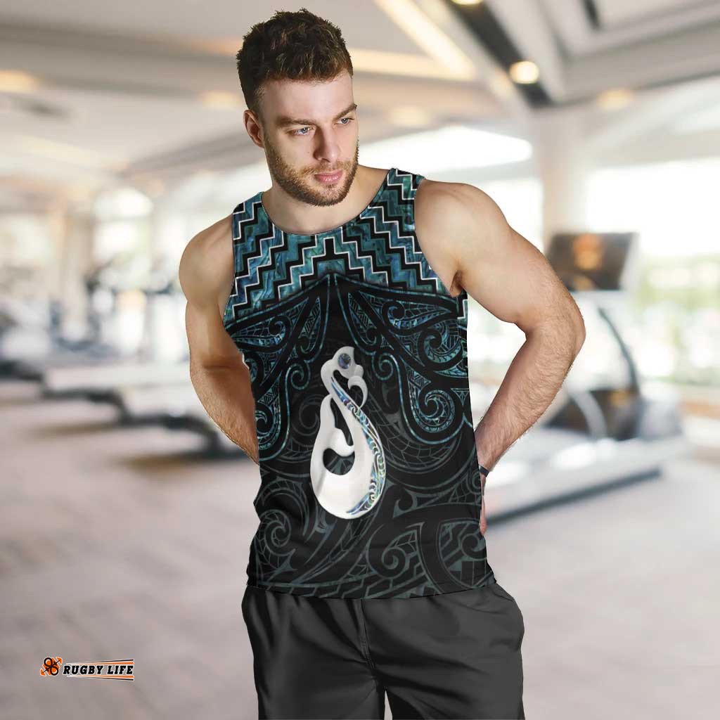 New Zealand Maori Men Tank Top Poutama Manaia Turquoise Paua Shell LT05