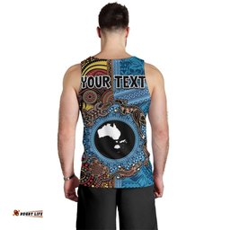 Personalised Australia and Fiji Together Men Tank Top Tribal Palm Tree with Tapa and Aboriginal Animals Half Style LT03