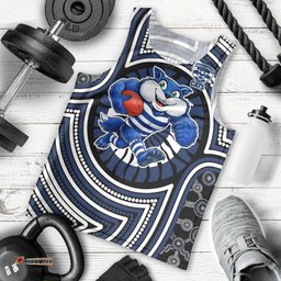 Geelong Cats Men Tank Top Indigenous Monochrome Dot Art Mascot Style TS04