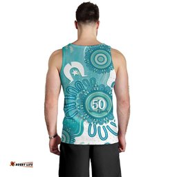 NAIDOC Week 2026 Men Tank Top 50 Years Deadly Dhari Cyan Aboriginal Art LT14