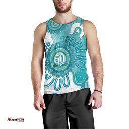 NAIDOC Week 2026 Men Tank Top 50 Years Deadly Dhari Cyan Aboriginal Art LT14