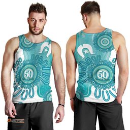 NAIDOC Week 2026 Men Tank Top 50 Years Deadly Dhari Cyan Aboriginal Art LT14
