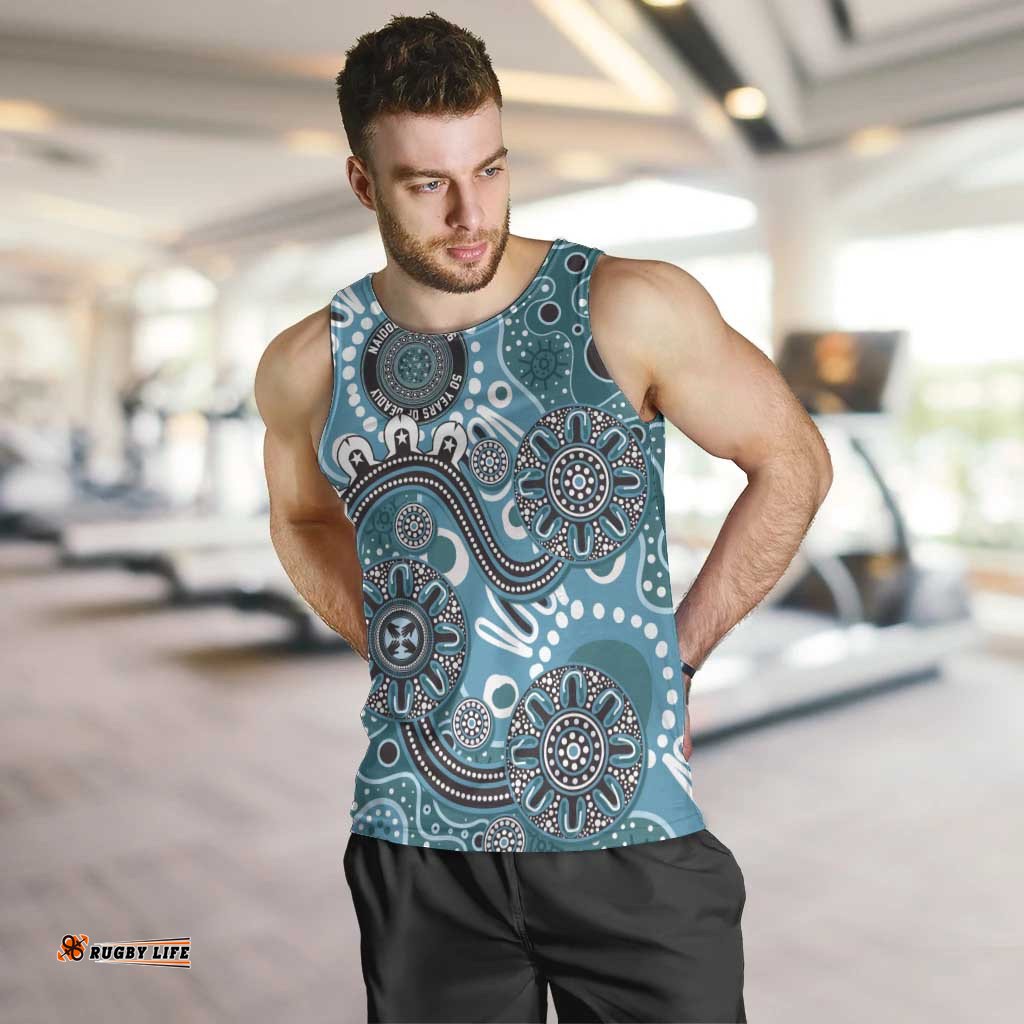 Personalised NAIDOC Week 50 Years Deadly Always Men Tank Top Teal Aboriginal Artwork Dot Painting LT9
