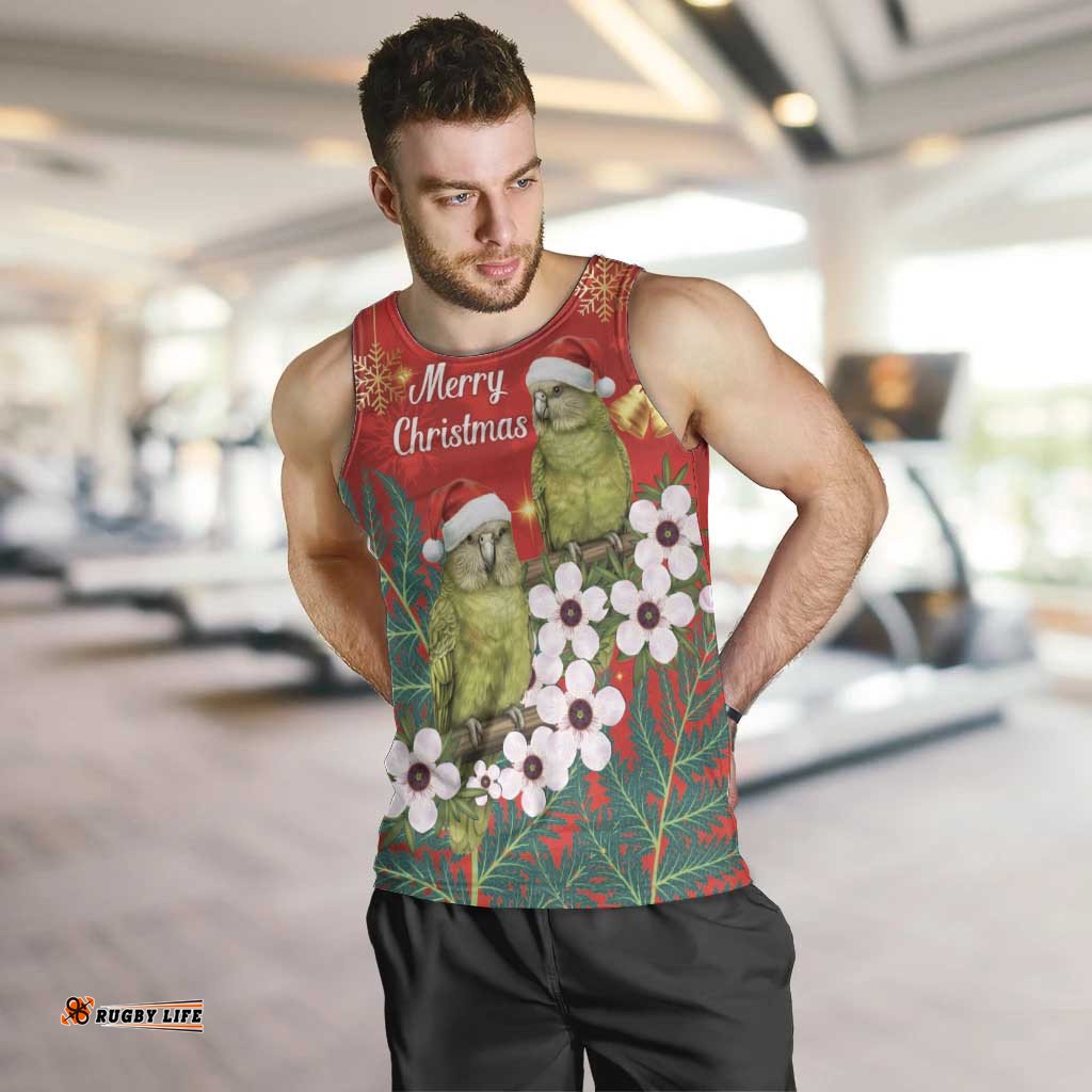 New Zealand Kakapo Christmas Men Tank Top Owl Parrot Santa Sliver Fern Manuka - Red LT14