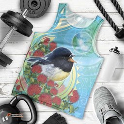 New Zealand Tomtit Men Tank Top Maori Koru With Pohutukawa Galaxy Style LT05