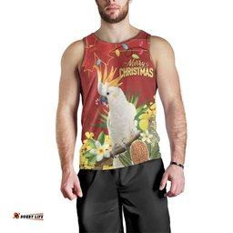 Personalised Australia Sulphur-crested Cockatoo Christmas Men Tank Top Aussie Native Flowers Merry Xmas LT14