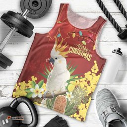 Personalised Australia Sulphur-crested Cockatoo Christmas Men Tank Top Aussie Native Flowers Merry Xmas LT14