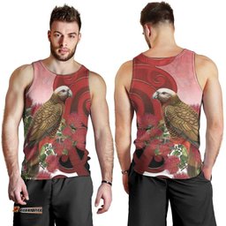 New Zealand Parrot Kaka Men Tank Top Maori Koru With Pohutukawa Flowers LT05