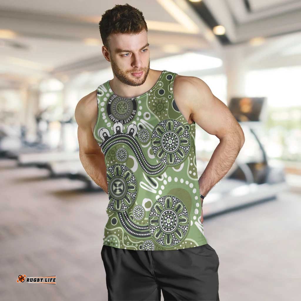 Personalised NAIDOC Week 50 Years Deadly Always Men Tank Top Green Aboriginal Artwork Dot Painting LT9