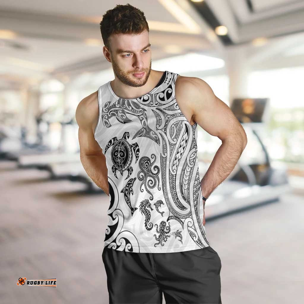New Zealand Sea Animals with Maori Tribal Tattoo Men Tank Top White Color LT03