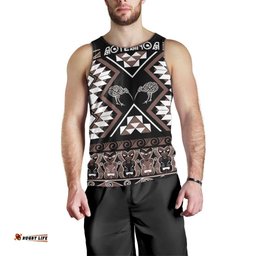 Personalised Taniko Motifs Aotearoa Men Tank Top Waitangi Kowhaiwhai Kiwi - Mocha LT7