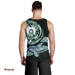 Whale and Dhari Torres Strait Islands Men Tank Top Deep Green Oceanic Tribal Pattern Art TS04