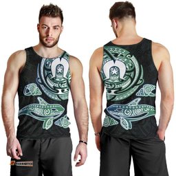 Whale and Dhari Torres Strait Islands Men Tank Top Deep Green Oceanic Tribal Pattern Art TS04