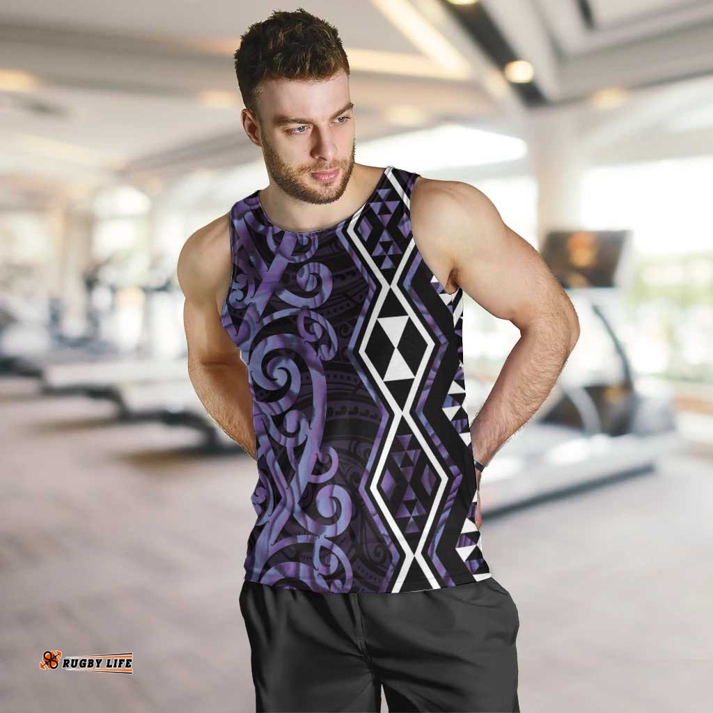 Purple Aotearoa Men Tank Top Taniko Motifs With Paua Shell Kowhaiwhai LT14