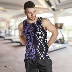 Purple Aotearoa Men Tank Top Taniko Motifs With Paua Shell Kowhaiwhai LT14
