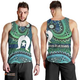 Torres Strait Islands Men Tank Top Dhari Emblem Vibrant Teal Indigenous TS04