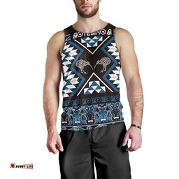 Personalised Taniko Motifs Aotearoa Men Tank Top Waitangi Kowhaiwhai Kiwi - Blue LT7