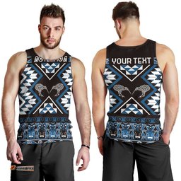 Personalised Taniko Motifs Aotearoa Men Tank Top Waitangi Kowhaiwhai Kiwi - Blue LT7