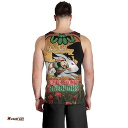 Personalised Rabbitohs Rugby ANZAC Day Men Tank Top Last Post Poppy We Will Remember Them LT14