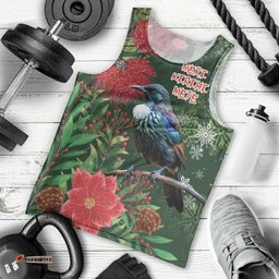 Tui Meri Kirihimete Personalised Men Tank Top Pohutukawa Flowers Green Motif LT9
