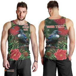 Tui Meri Kirihimete Personalised Men Tank Top Pohutukawa Flowers Green Motif LT9