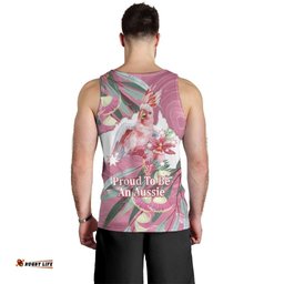 Pink Cockatoo Australia Day Men Tank Top Proud To Be An Aussie Opal Eucalyptus Blossoms LT14