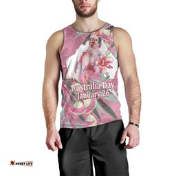 Pink Cockatoo Australia Day Men Tank Top Proud To Be An Aussie Opal Eucalyptus Blossoms LT14