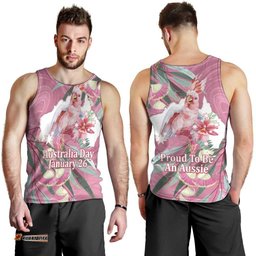 Pink Cockatoo Australia Day Men Tank Top Proud To Be An Aussie Opal Eucalyptus Blossoms LT14