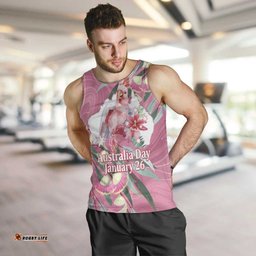 Pink Cockatoo Australia Day Men Tank Top Proud To Be An Aussie Opal Eucalyptus Blossoms LT14