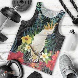 Sulphur-crested Cockatoo New Zealand Men Tank Top Paua Shell Aotearoa Maori Tropical Flowers LT14