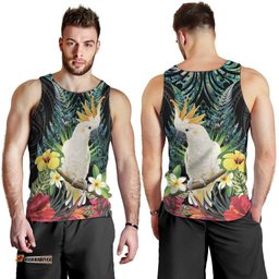 Sulphur-crested Cockatoo New Zealand Men Tank Top Paua Shell Aotearoa Maori Tropical Flowers LT14