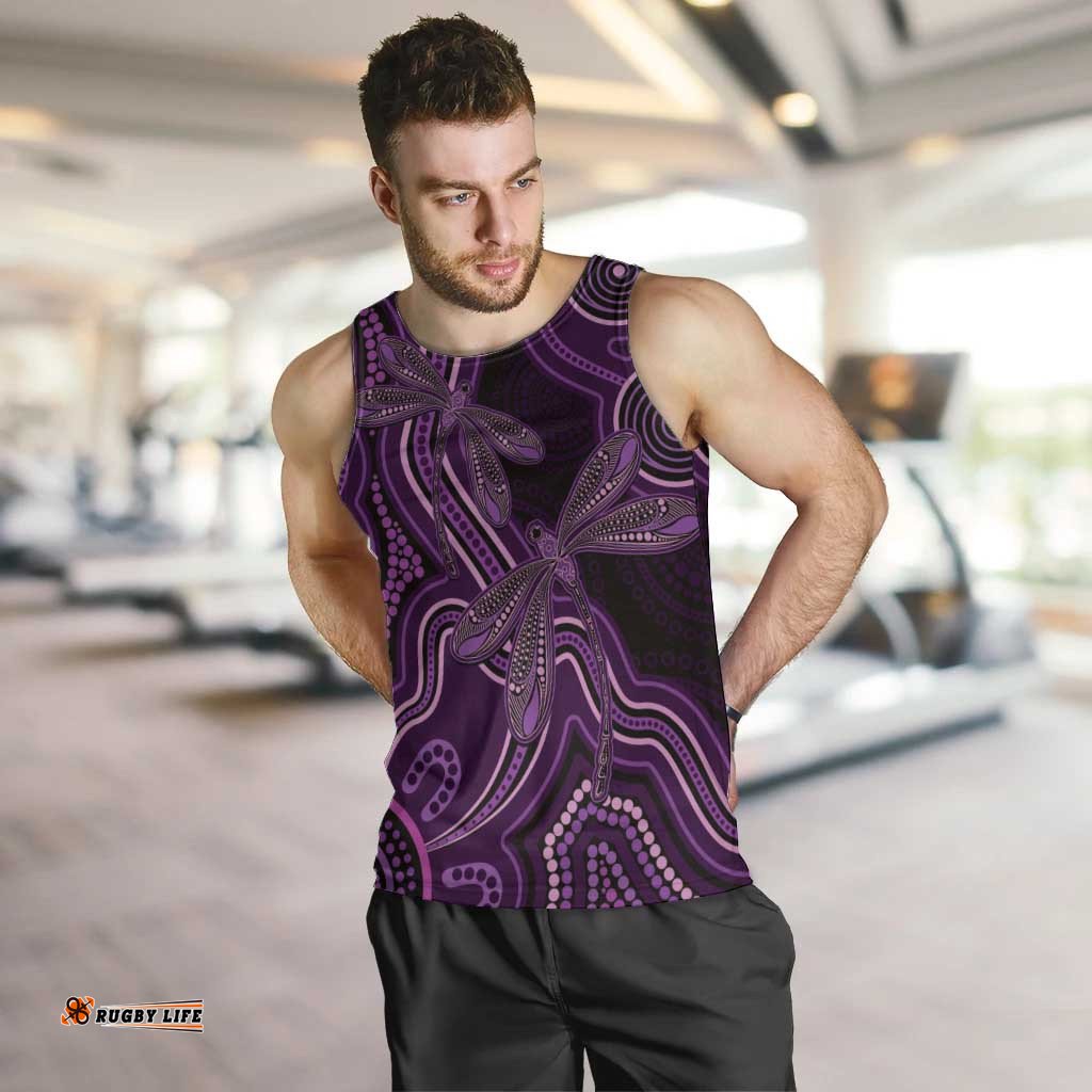 Purple Indigenous Dragonfly Australia Men Tank Top Aboriginal Art LT14