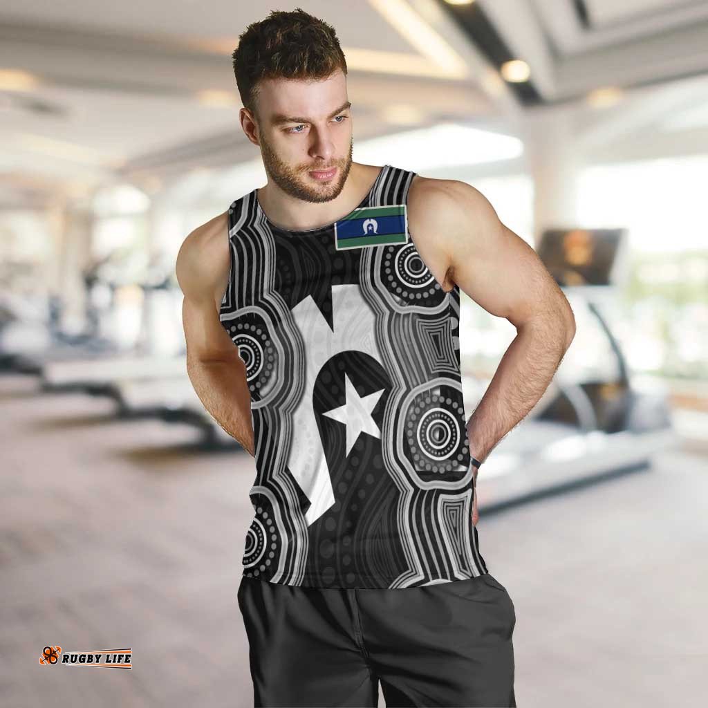 Torres Strait Islander Men Tank Top Flag Feather Headdress Indigenous Dotwork Tribal Art TS04