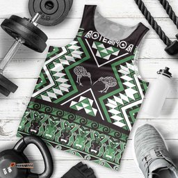 Personalised Taniko Motifs Aotearoa Men Tank Top Waitangi Kowhaiwhai Kiwi - Green LT7