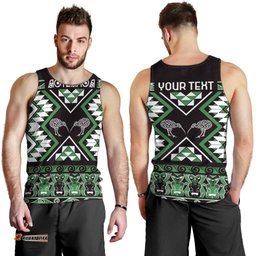 Personalised Taniko Motifs Aotearoa Men Tank Top Waitangi Kowhaiwhai Kiwi - Green LT7