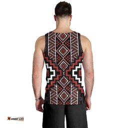 Red Tukutuku Pattern Aotearoa Men Tank Top Niho Taniwha and Puhoro Motifs LT7