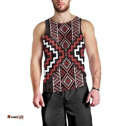 Red Tukutuku Pattern Aotearoa Men Tank Top Niho Taniwha and Puhoro Motifs LT7