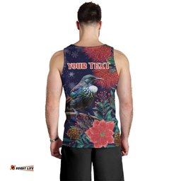 Tui Meri Kirihimete Personalised Men Tank Top Pohutukawa Flowers Blue Motif LT9