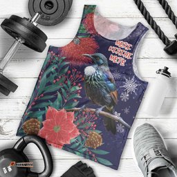 Tui Meri Kirihimete Personalised Men Tank Top Pohutukawa Flowers Blue Motif LT9