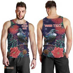 Tui Meri Kirihimete Personalised Men Tank Top Pohutukawa Flowers Blue Motif LT9