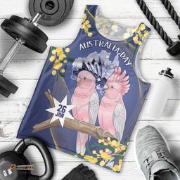 Personalised Pink Galah Australia Day Men Tank Top 26th January Golden Wattle Flag Color LT14