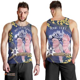 Personalised Pink Galah Australia Day Men Tank Top 26th January Golden Wattle Flag Color LT14