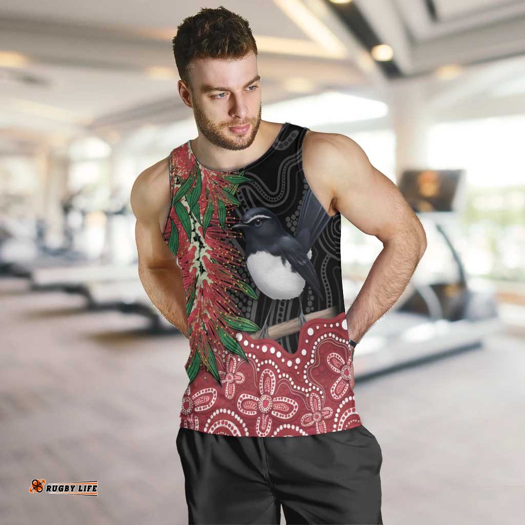 Willie wagtail Australia Men Tank Top Aussie Bottlebrushes Aboriginal Art LT14