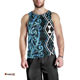 Turquoise Aotearoa Men Tank Top Taniko Motifs With Paua Shell Kowhaiwhai LT14