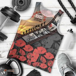 Personalised Remembering ANZAC Lest We Forget Men Tank Top Vintage Film Frame Memorial Red Poppy LT9