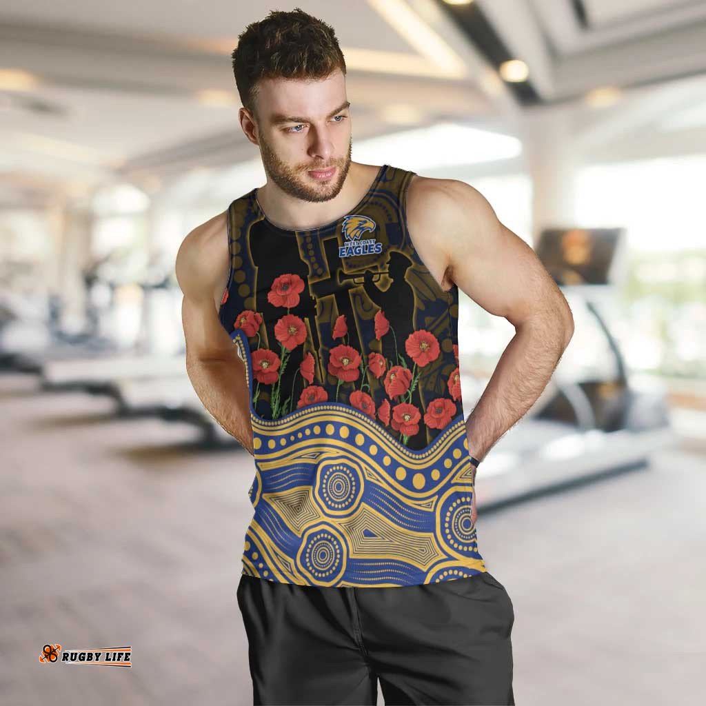 West Coast Eagles ANZAC Day Men Tank Top Indigenous Dot Art with Poppy Flower Tribute TS04