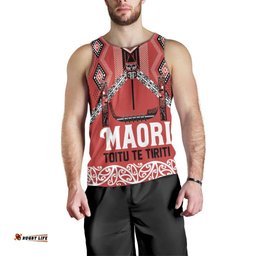 Toitu Te Tiriti Waitangi Men Tank Top Red Wharenui House LT9