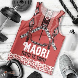 Toitu Te Tiriti Waitangi Men Tank Top Red Wharenui House LT9