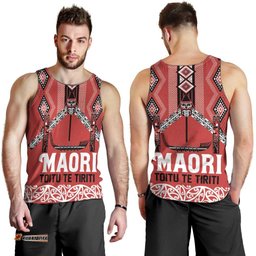 Toitu Te Tiriti Waitangi Men Tank Top Red Wharenui House LT9
